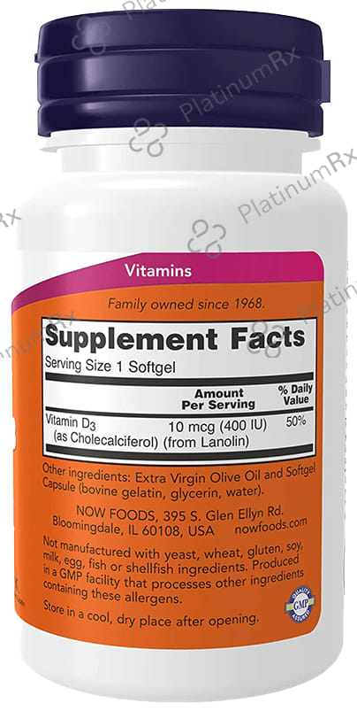 Now Vitamin D3 400IU Softgel
