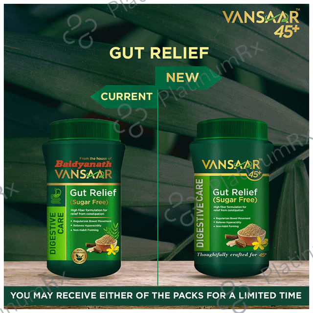 Vansaar 45+ Gut Relief - Stomach Cleanser for Constipation & Gas Powder Sugar Free 100 gm