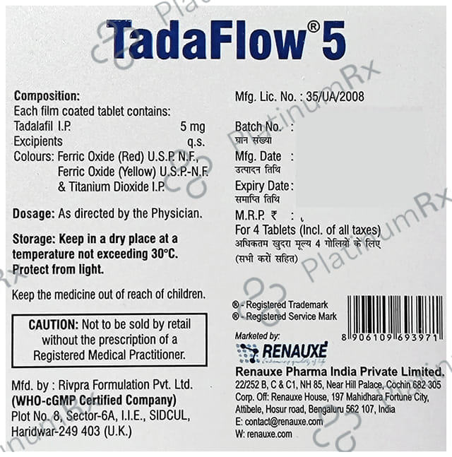 Tadaflow 5mg Tablet 4 tablets