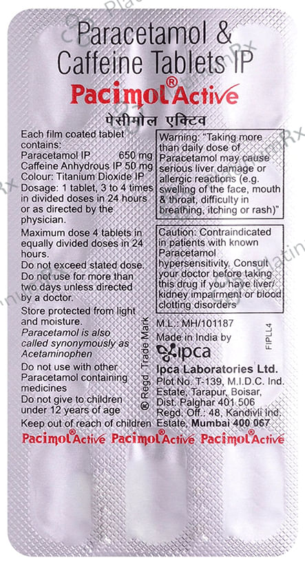 Pacimol Active 50/650mg Tablet 10s