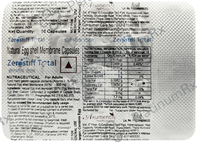 Zerostiff Total 500mg Capsule 10s