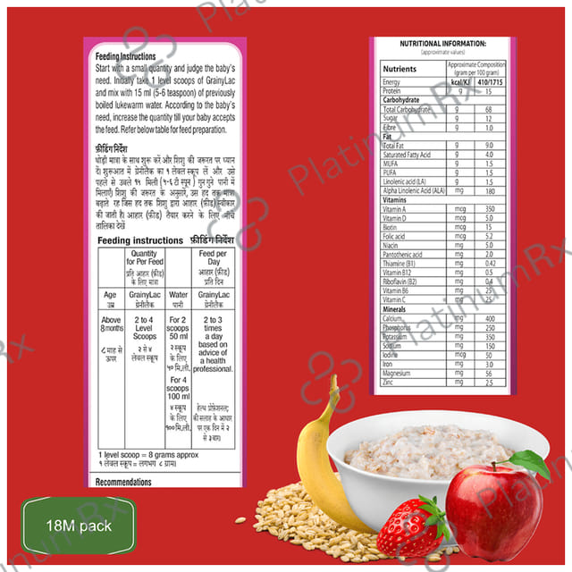 GrainyLac Multi Grain Multi Fruit with Milk for 18+ Months Powder Multi Flavours