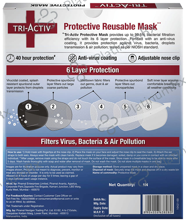 Tri-Activ 6 Layer Protection N95 PM2.5 Protective Mask Black