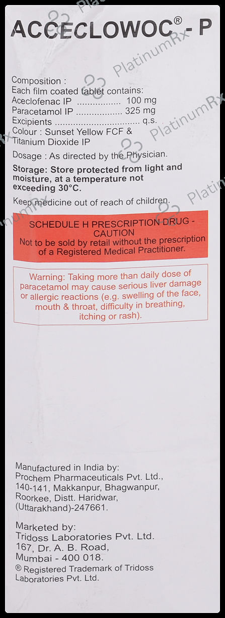 Acceclowoc P 100/325mg Tablet 10s