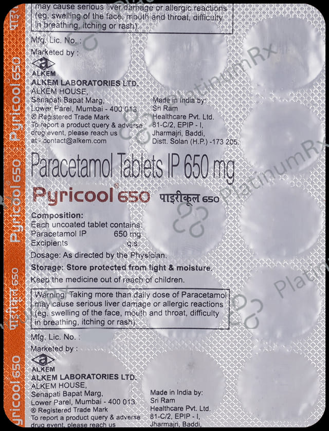 Pyricool 650mg Tablet 15 Tablet