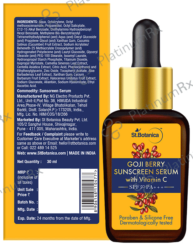 St.Botanica Goji Berry Sunscreen SPF 50 PA+++ Serum 30ml