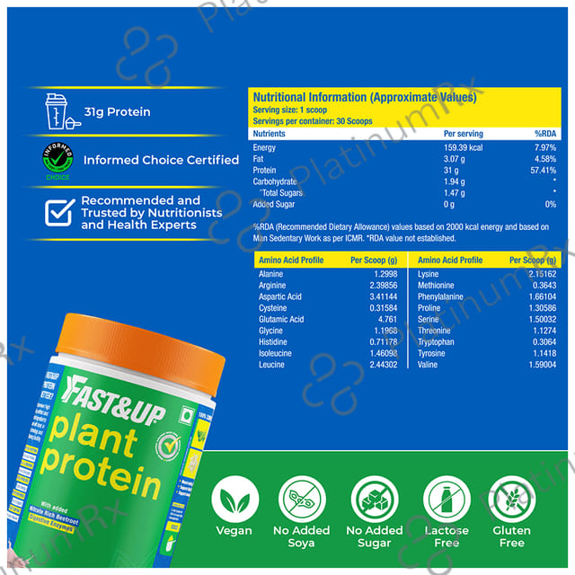 Fast&Up Plant Protein with Added Nitrate Rich Digestive EnzymeBeetroot Powder Strawberry Splash 440 gm
