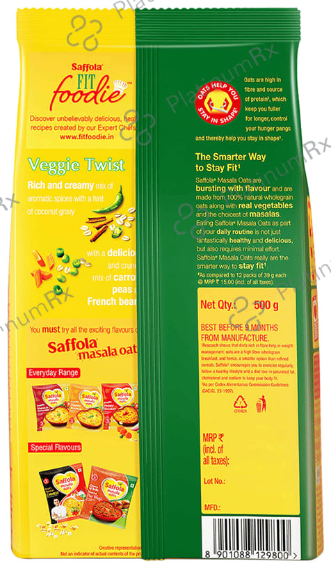 Saffola Masala Oats with High Fibre & Protein - Flavour Veggie Twist