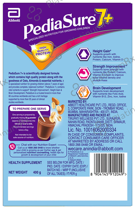 PediaSure Powder for Growing Children Chocolate with Oats & Almond 400 gm