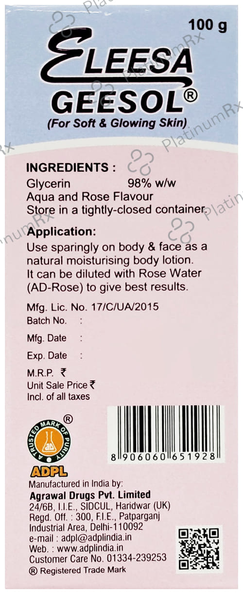 Eleesa Geesol Glycerin Aqua and Rose