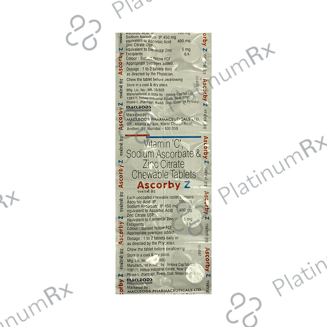 Ascorby Z 500/5mg Chewable Tablet 10s