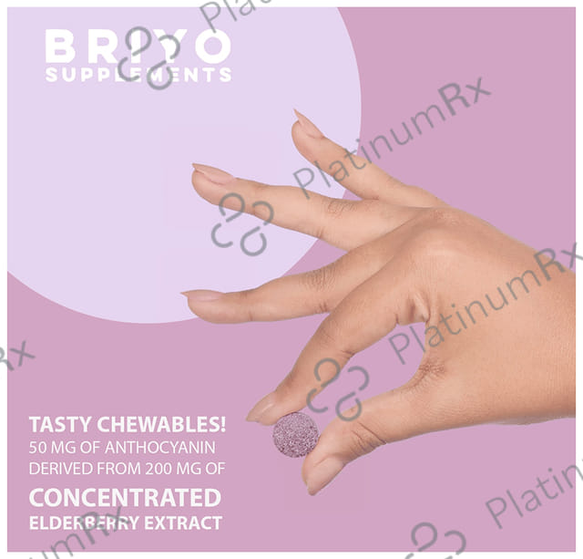 Briyo Elderberry + Vitamin C - Chewable Tablet for Daily Immune & Wellness Support - Flavour Natural Berry