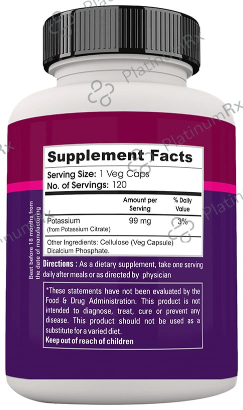 Zenith Nutrition Potassium Citrate 99mg Capsule