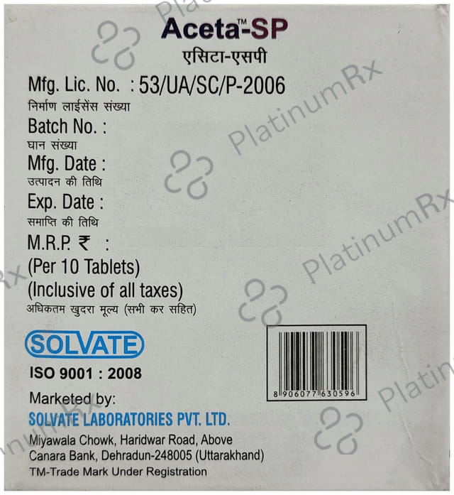 Aceta SP 100/325/15mg Tablet 10s