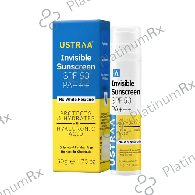Ustraa Invisible Sunscreen with Hyaluronic Acid SPF 50 PA+++ Lotion 50gm