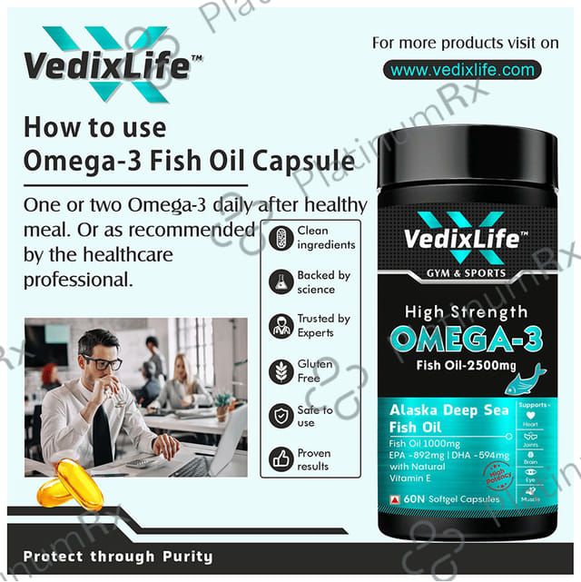 VedixLife High Strength Omega 3 Fish Oil 2500mg Softgel Capsule