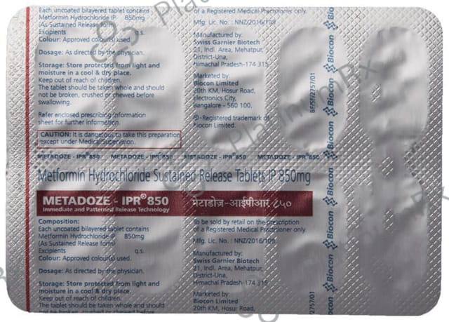 Metadoze IPR 850mg Tablet SR 10s