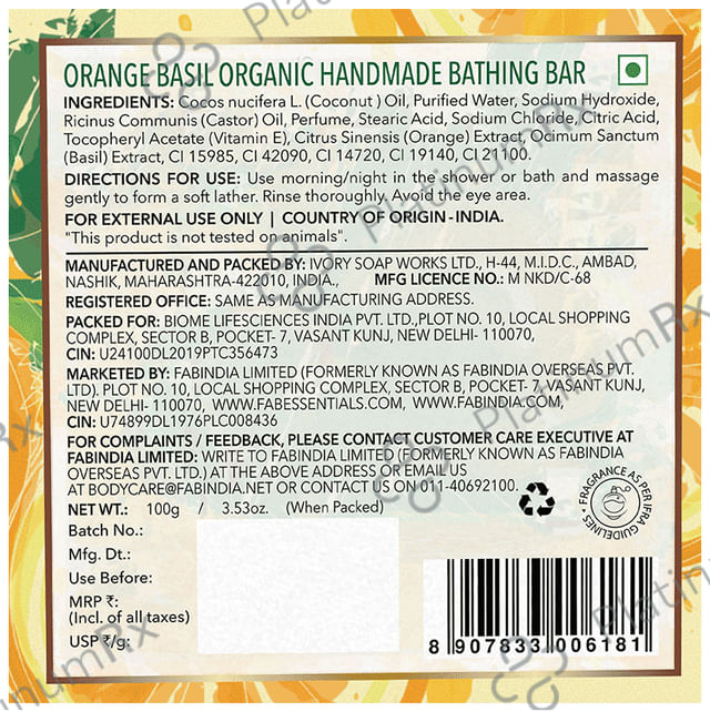 Fabessentials Orange Basil Organic Handmade Bathing Bar