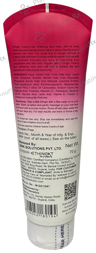 Ethiglo Paraben Free Face Wash Skin Whitening & Deep Cleansing Facial Foam 70gm