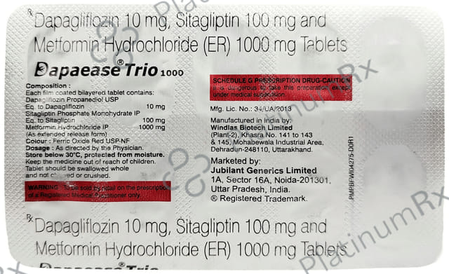Dapaease Trio 10mg/1000mg/100mg Tablet