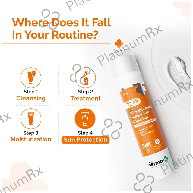 The Derma Co 1% Hyaluronic Sunscreen SPF 50 Aqua Gel 50gm