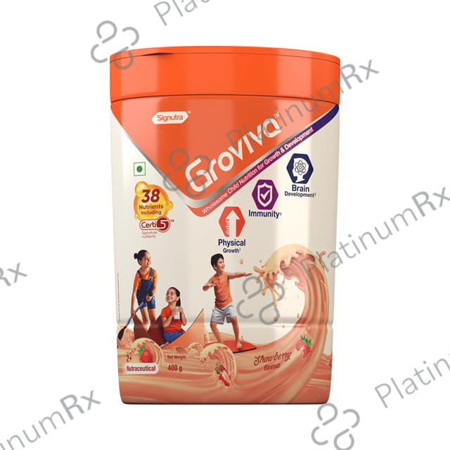Groviva Child Nutrition for Physical Growth, Brain Development & Immunity Flavour Strawberry Powder 400gm