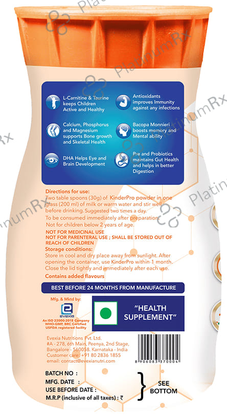Evexia KinderPro with Bacopa Monnieri & Omega 3 Vanilla Flavour Powder 500 gm
