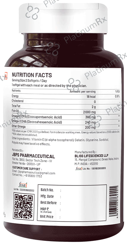 JBPS Nutra Fish Oil High Potency 600mg Omega 3 EPA+DHA Capsule