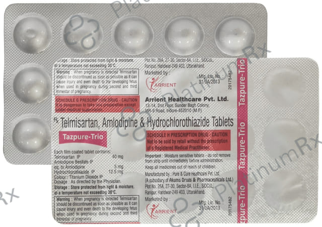 Tazpure Trio 40mg/5mg/12.5mg Tablet