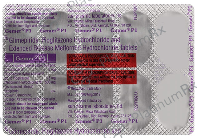 Gemer P 1/500/15mg Tablet ER 10s