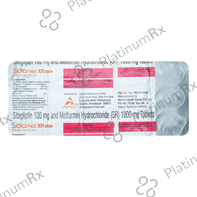 Sidiamet Forte 100mg/1000mg Tablet XR
