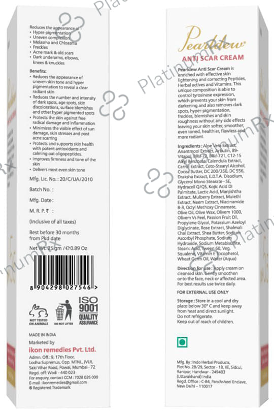 Pearldew Anti Scar Cream (25gm Each) 1 Tube
