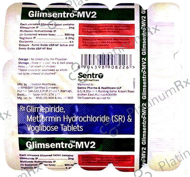 Glimsentro MV2/500/0.2mg Tablet SR 15s