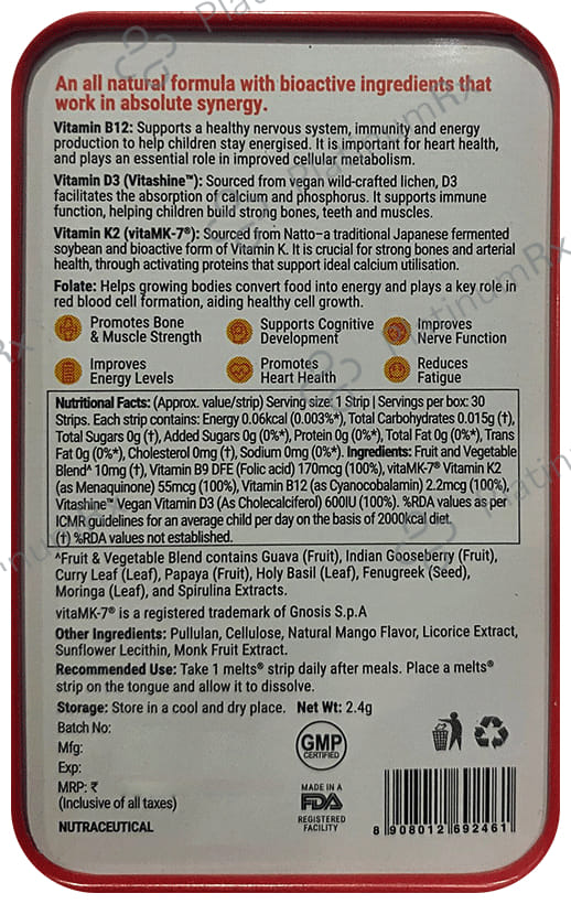 Wellbeing Nutrition Marvel Melts into Natural B12 + D3 Oral Thin Strip For Energy, Growth & Development - Flavour Exotic Mango