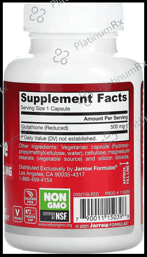 Jarrow Formulas Glutathione Reduced 500mg - Veggie Capsule for Antioxidant Support 60 vegicaps