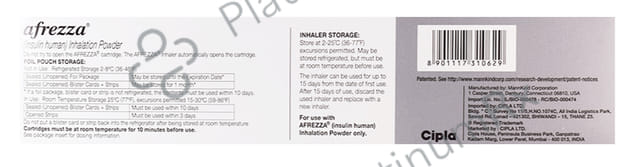 Afrezza (8 Units per Cartridge + 1 Inhaler) Powder For Inhalation Cartridges 30s