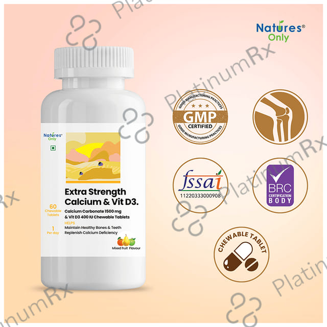 Natures Only Extra Strength Calcium 1500mg & Vitamin D3 400IU Chewable Tablet