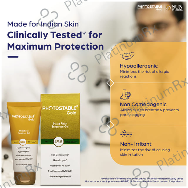 Photostable Gold Sunscreen SPF 55 Gel 50gm