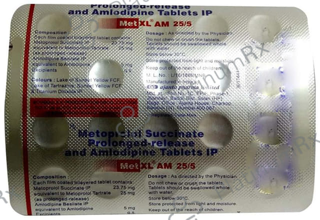 Met XL AM 25/5mg Tablet PR 20s
