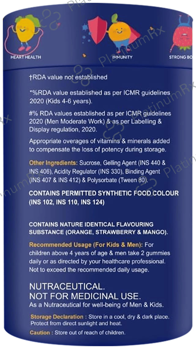 Carbamide Forte Novosules Kids Multivitamin - Gummies for Energy, Brain & Gut Health - Flavour Mango, Strawberry & Orange 60 gummies