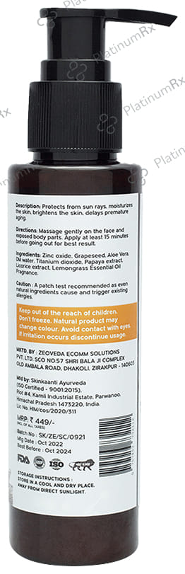 Zeoveda Sunscreen SPF 50 Lotion 100ml