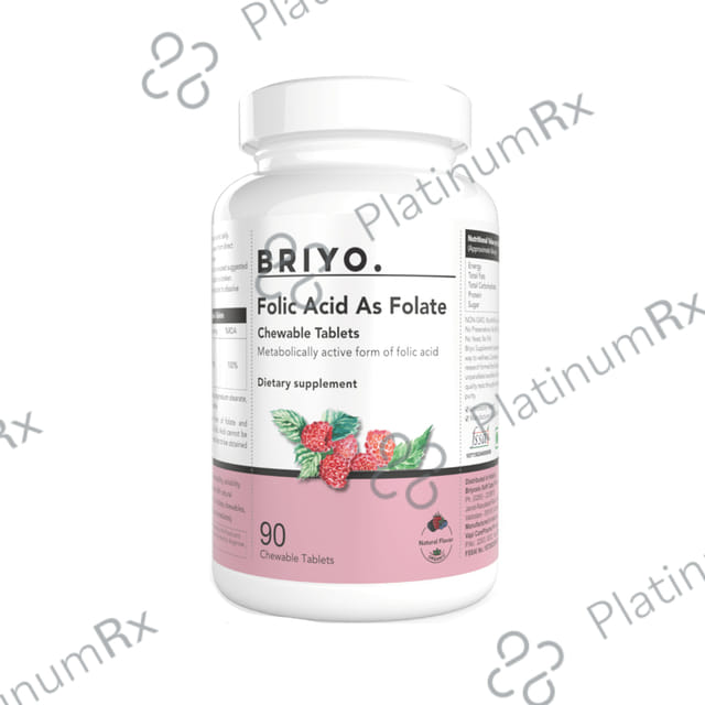Briyo Folic Acid as Folate Chewable Tablet Natural Raspberry