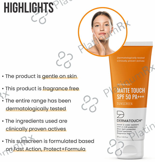 Dermatouch Undamage Matte Touch SPF 50 PA+++ Sunscreen Cream 50gm