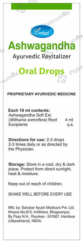 Leeford Ashwagandha Ayurvedic Revitalizer Oral Drops for Immunity, Stamina & Energy