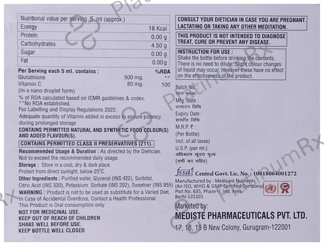 Glucy Shot Glutathione with Vitamin C Oral Solution 5ml