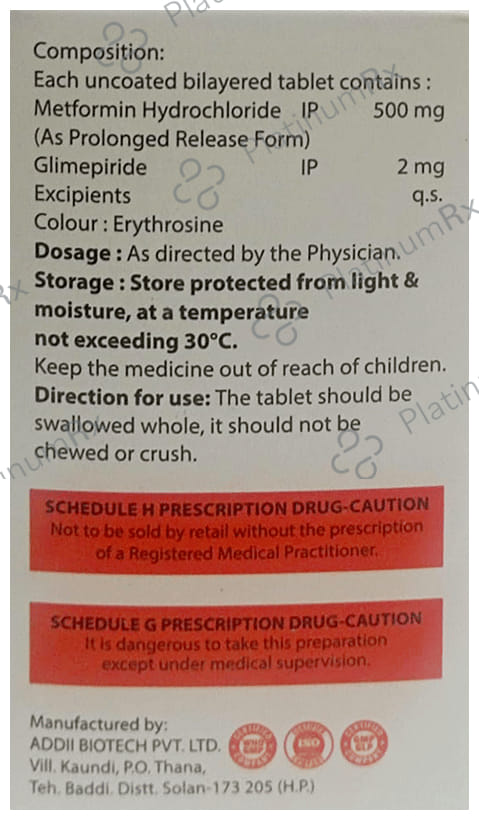Gliplite M 2mg/500mg Tablet PR