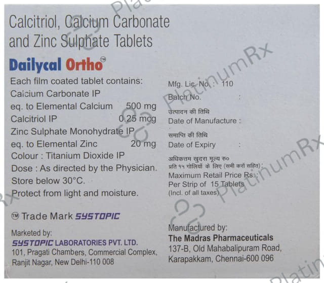 Dailycal Ortho 500/250IU Tablet 15S