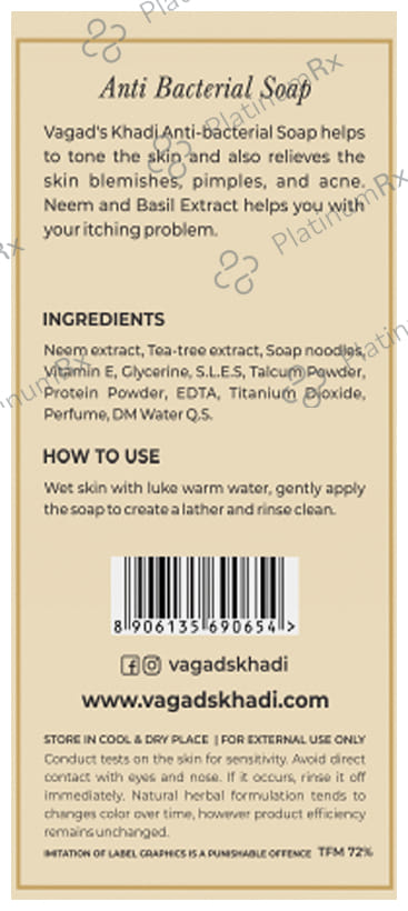 Vagad's Khadi Herbal Anti-Bacterial Soap with Neem and Basil Extract