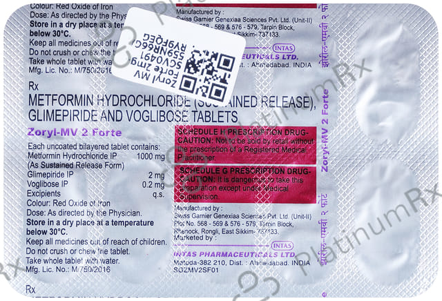 Zoryl MV2 Forte 2/1000/0.2mg Tablet 10s