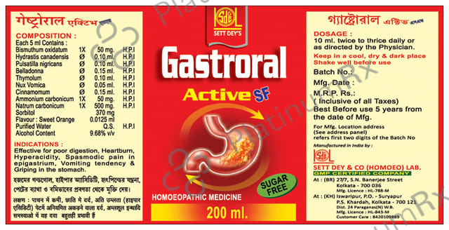 Sett Dey Gastroral Sugar Free Syrup